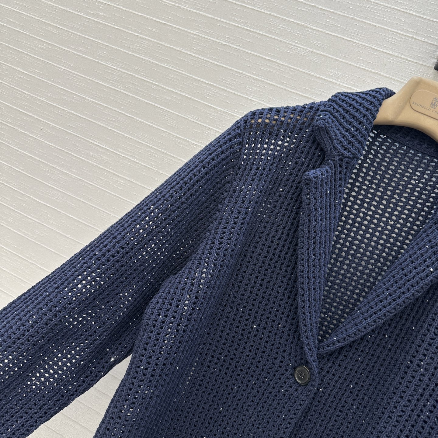 强烈推荐❤️Bc26早春新品休闲通勤老钱风穿搭，镂空珠片针织西装外套，简约意式100%棉混纺珠片纱线瑞士