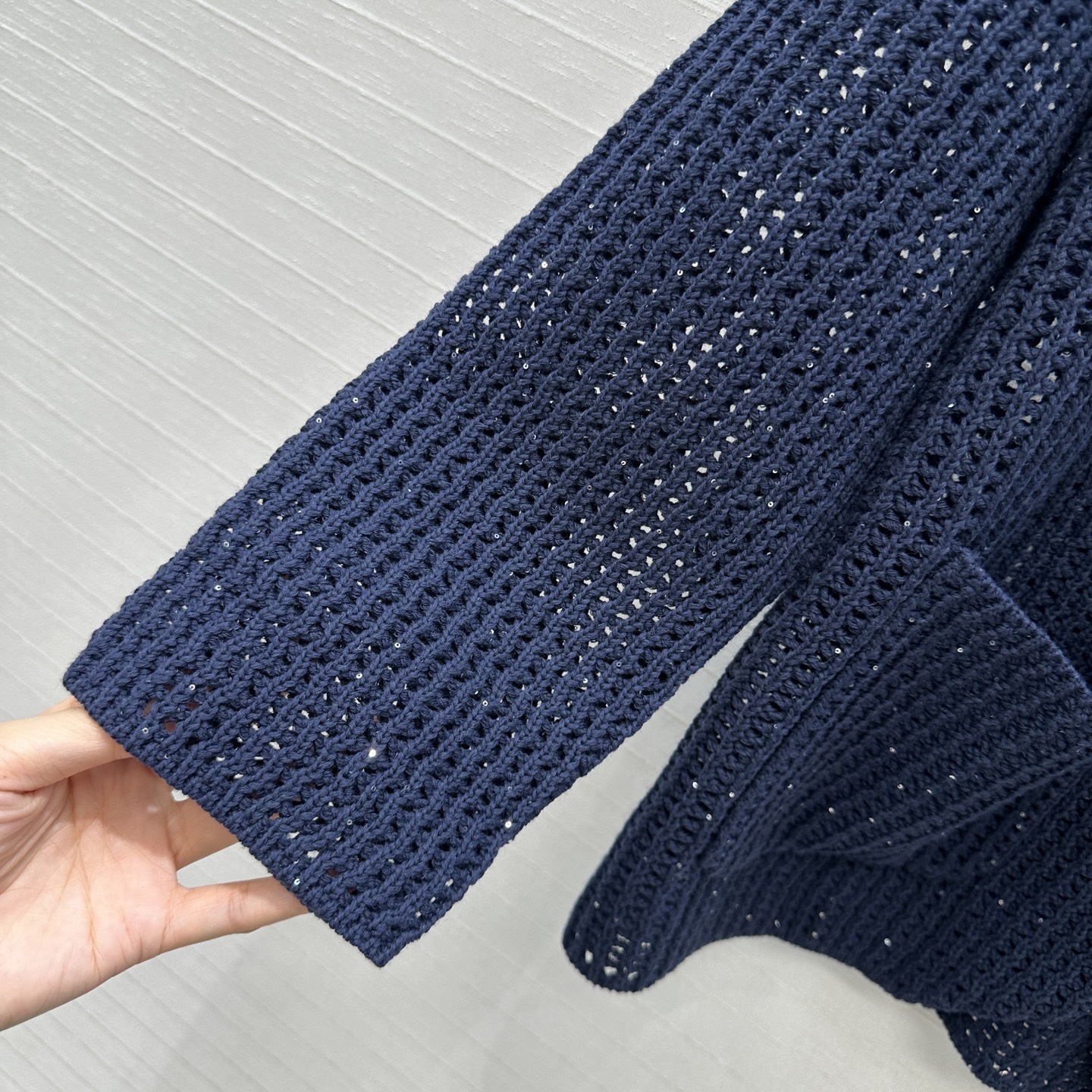 强烈推荐❤️Bc26早春新品休闲通勤老钱风穿搭，镂空珠片针织西装外套，简约意式100%棉混纺珠片纱线瑞士