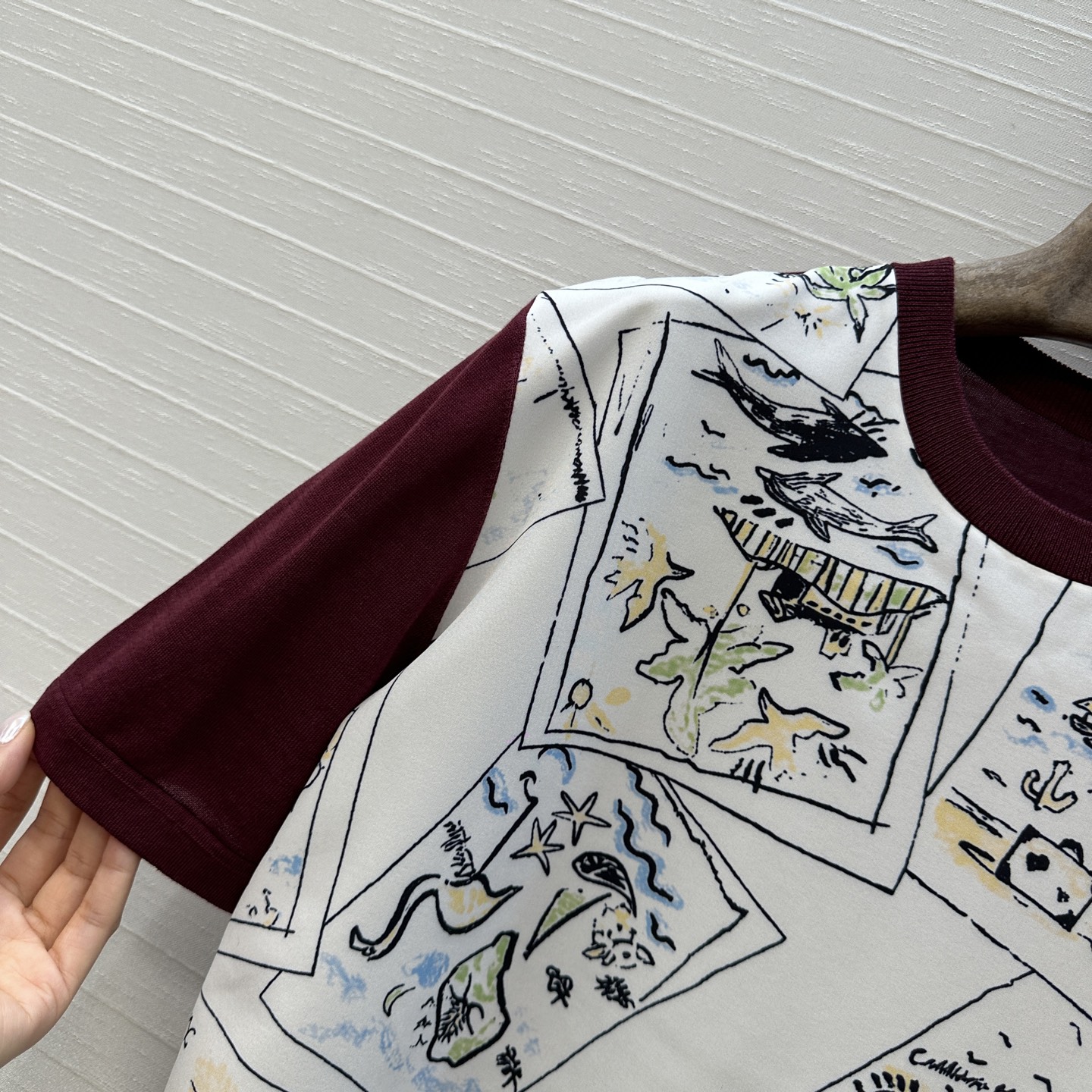 爆单推荐❤️Lp 新品Holiday海滩印花拼接针织上衣！印花面拼接绢丝羊毛混纺纱线细腻柔软的手感无敌赞