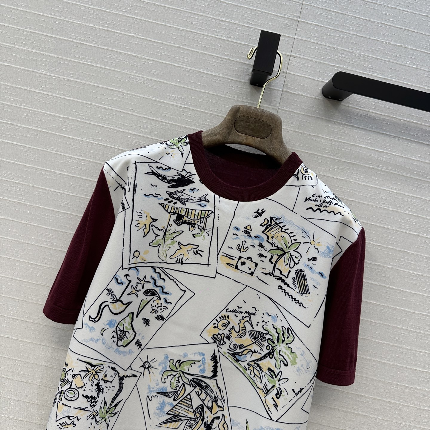 爆单推荐❤️Lp 新品Holiday海滩印花拼接针织上衣！印花面拼接绢丝羊毛混纺纱线细腻柔软的手感无敌赞