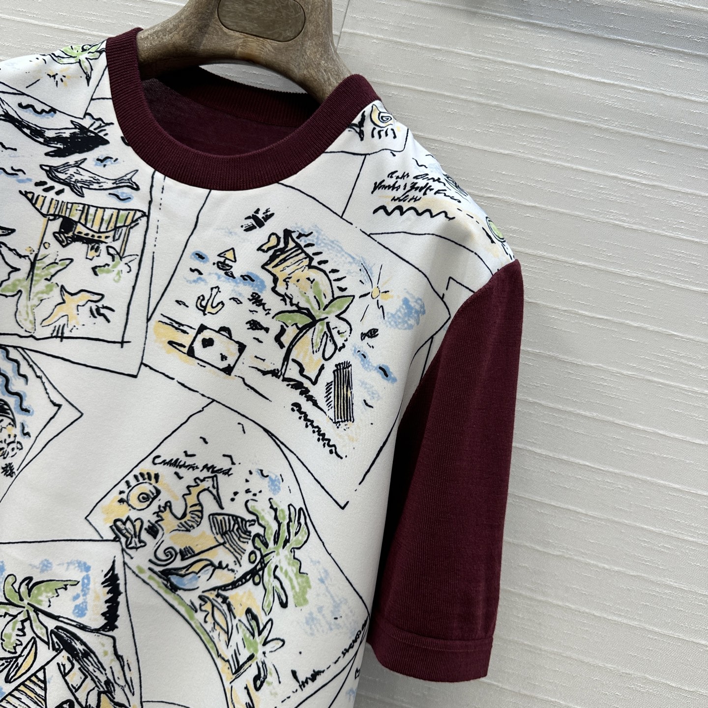 爆单推荐❤️Lp 新品Holiday海滩印花拼接针织上衣！印花面拼接绢丝羊毛混纺纱线细腻柔软的手感无敌赞