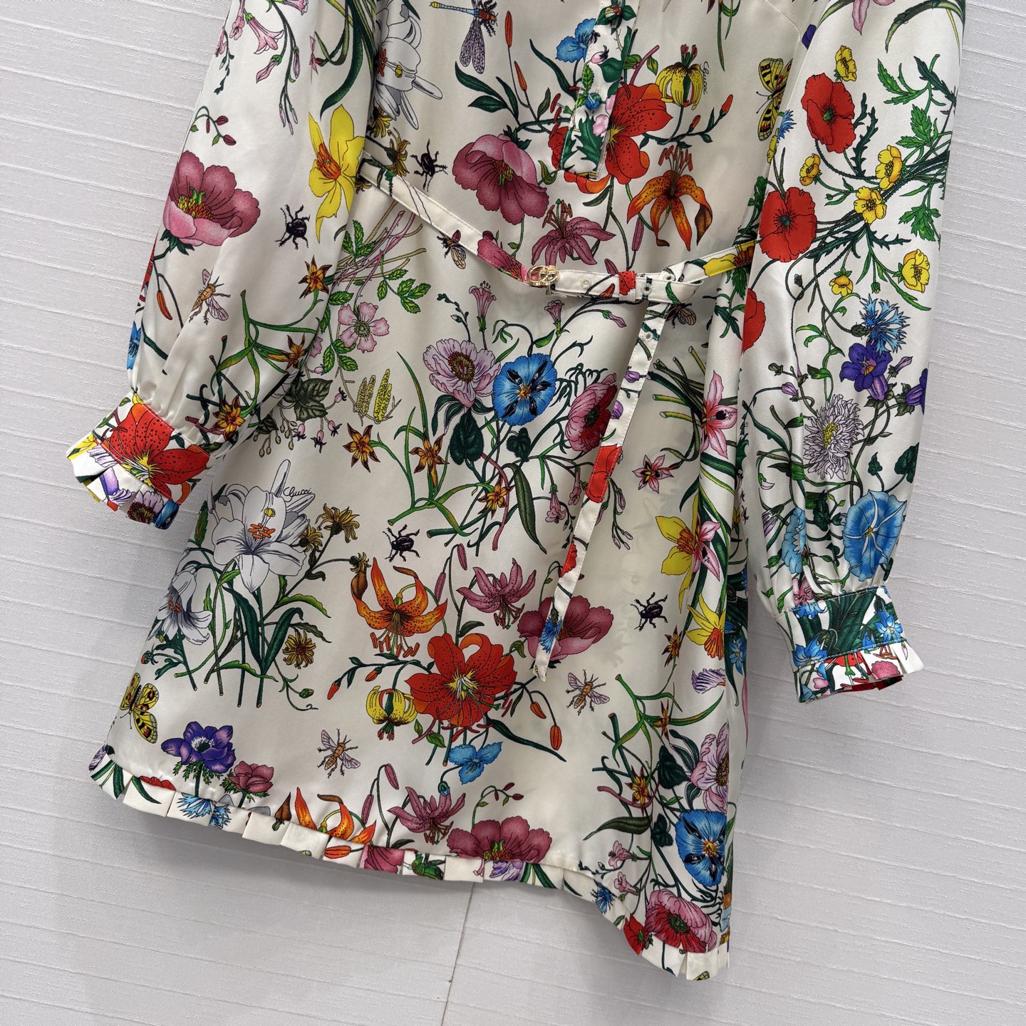 原单品质💕26春夏GG花㚏16姆米真丝衬衫连衣裙！100%真丝斜纹绸，定制压褶工艺花边气质飘带系领 金属