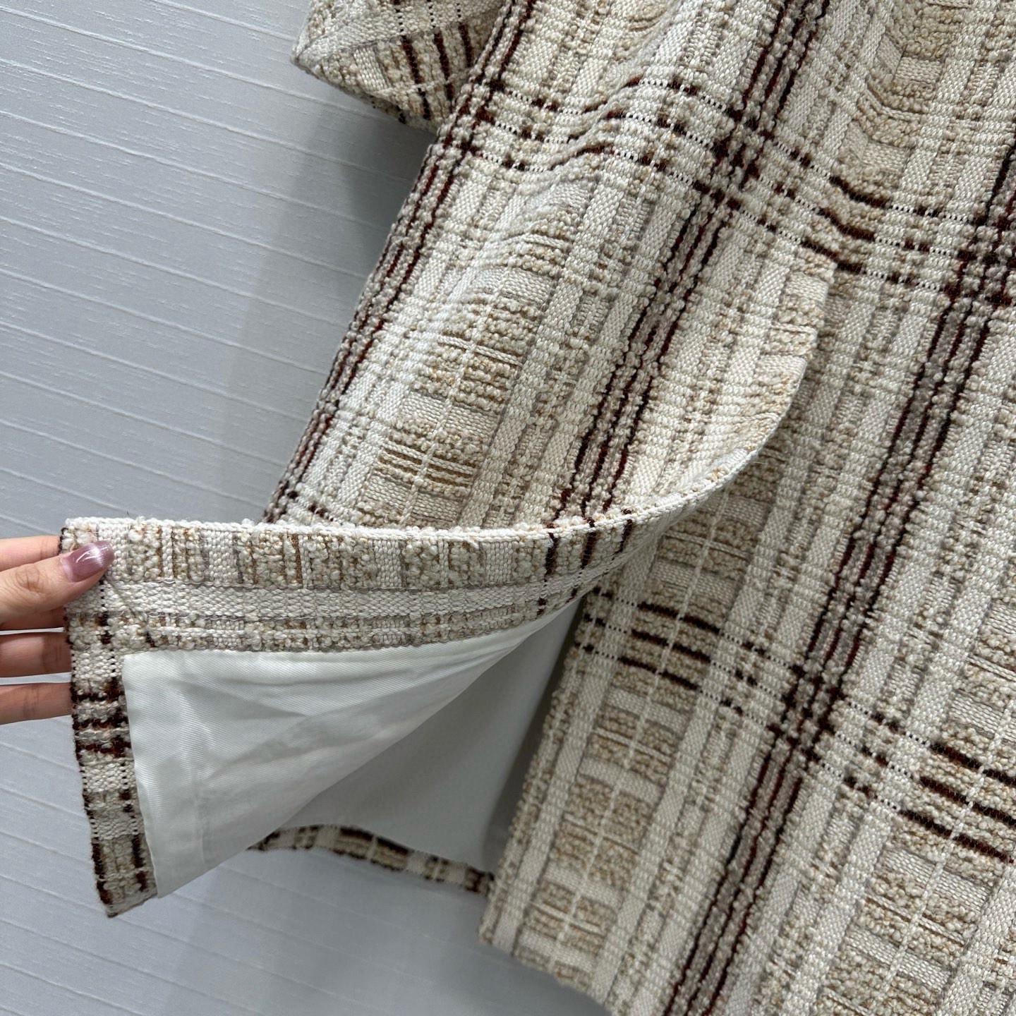 独家首发，高端品质❤️LP秋冬新品老钱风Stefanie格纹羊毛花呢拼螺纹立领大衣，利落直筒廓形单排扣设