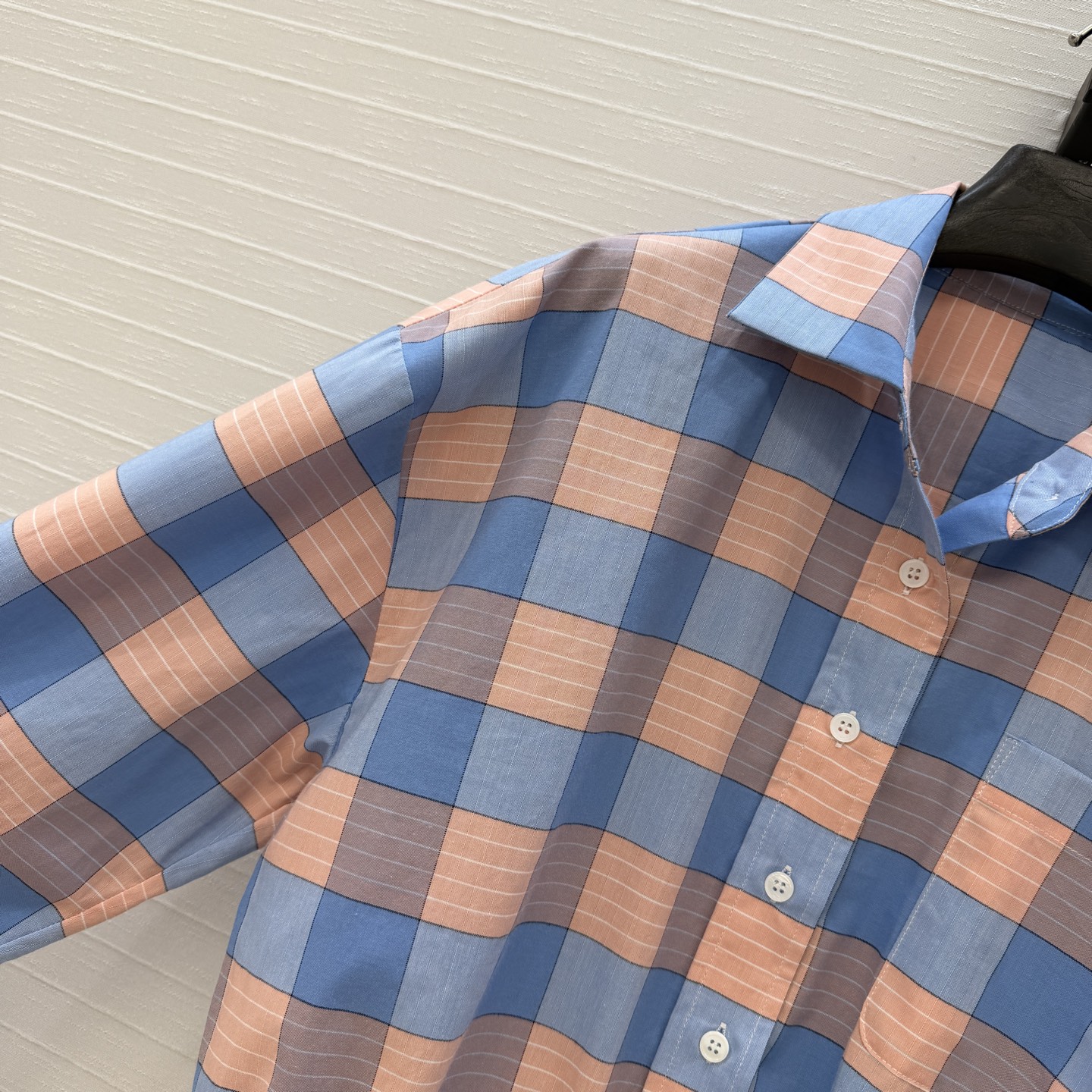 独家首发❤️Pr新品蓝粉格纹衬衫！清新复古的色系超美腻，气质宽松廓形设计松紧腰版型百搭不挑人！可甜可盐气