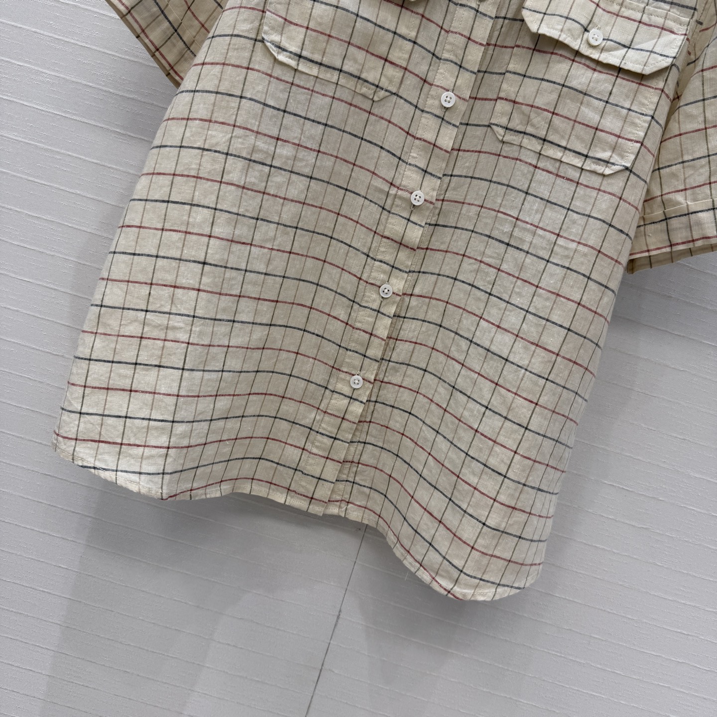 独家首发！❤️Lp高智感穿搭！南法风情氛围感 彩条格纹短袖亚麻衬衫！定制色织工艺100%亚麻面料质感轻盈