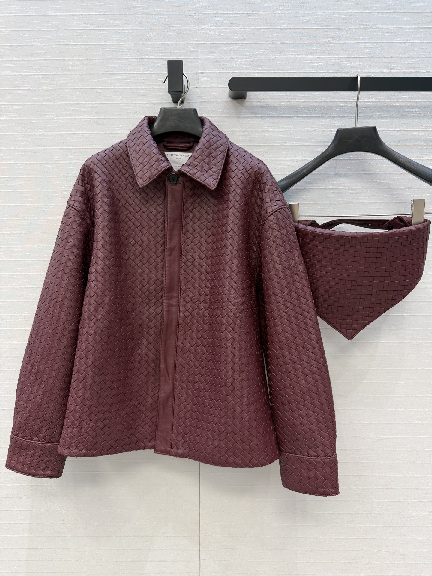 Bottega Veneta Burgundy Textured Hooded Jacket