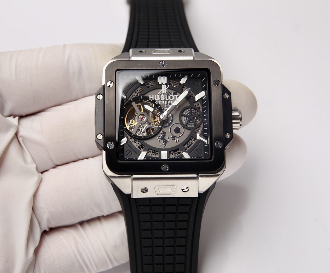 Hublot Reloj Negro Blanco Trabajo abierto Hombres Mechanical Movement