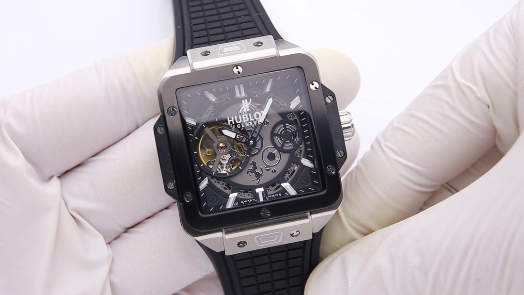 Hublot Reloj Negro Blanco Trabajo abierto Hombres Mechanical Movement