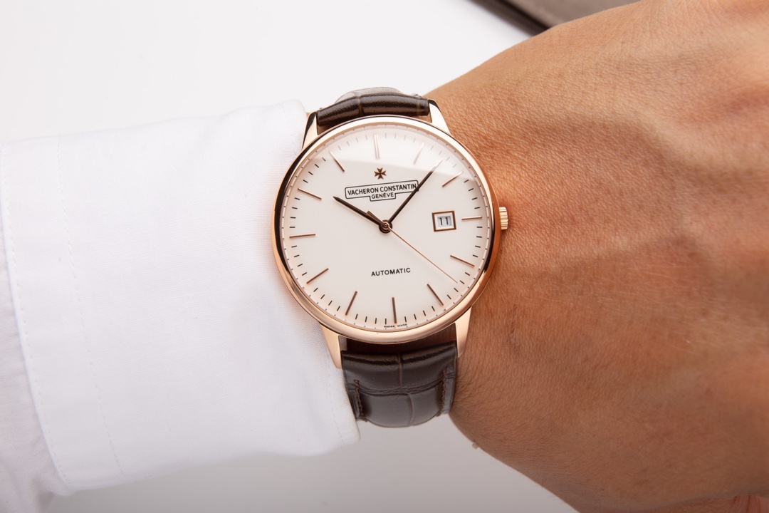 Vacheron Constantin Automatic Rose Gold Watch with Brown Leather Strap