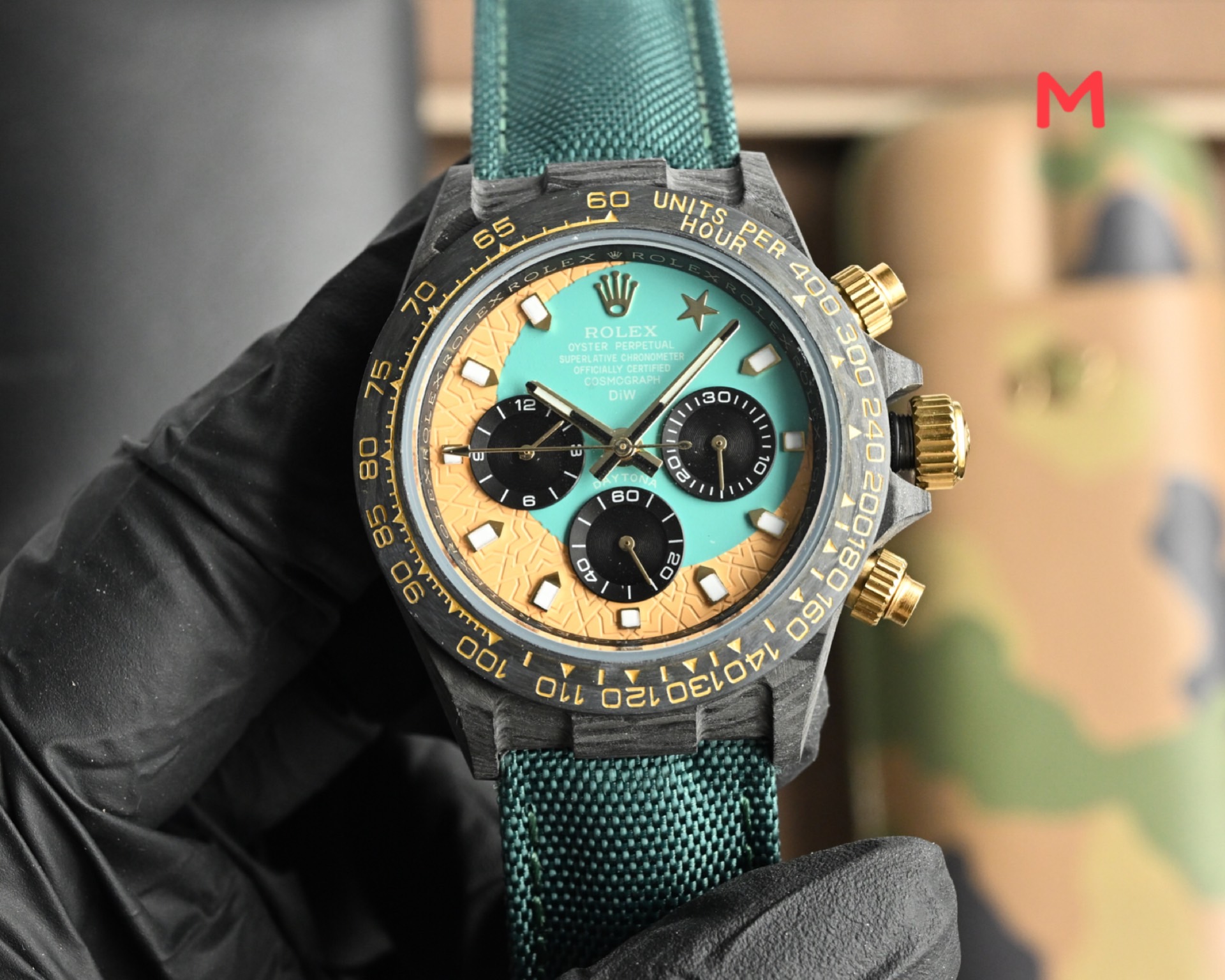 Rolex Daytona black carbon case, black bezel, black dial, black strap with red accents 40mm Men's Automatic