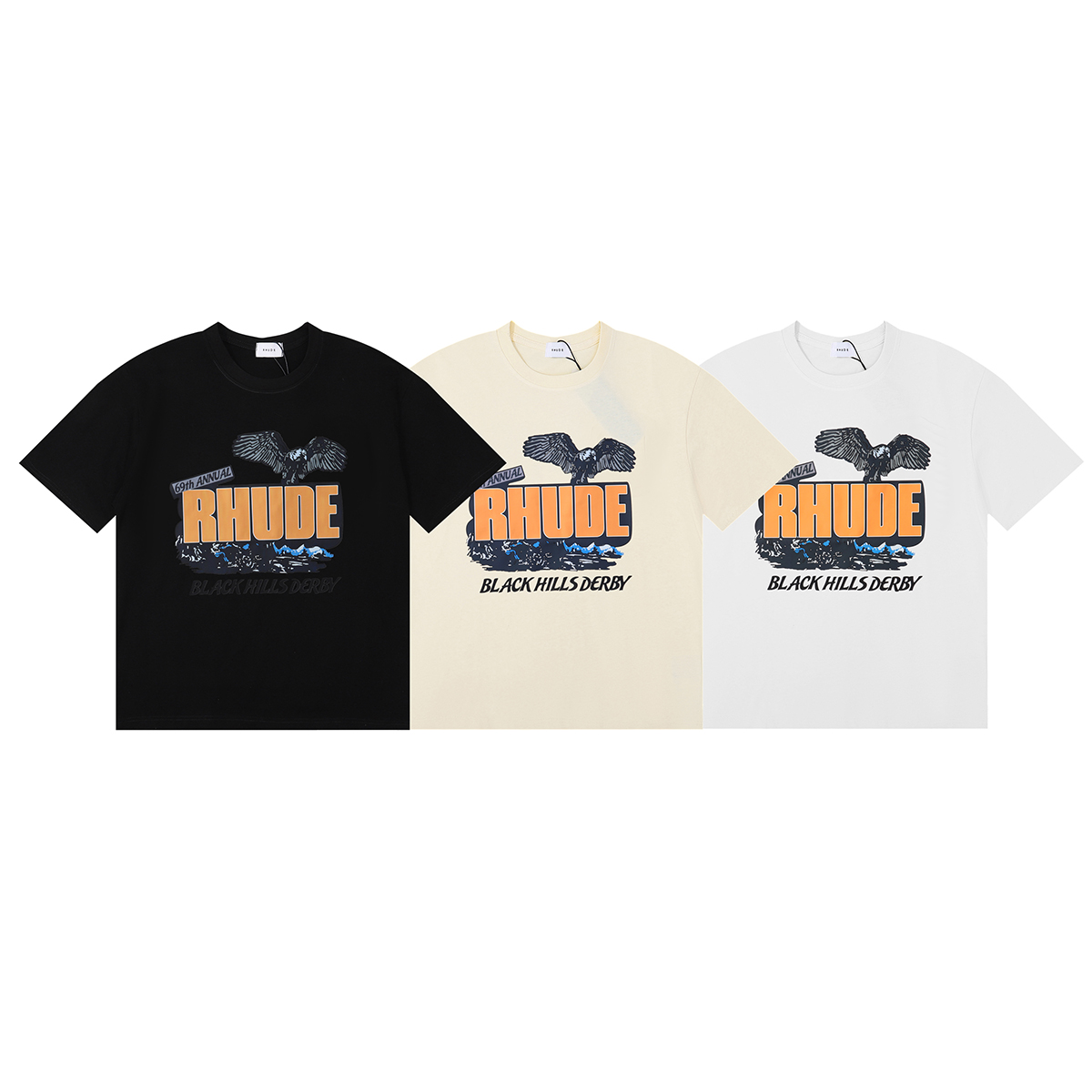 Fashionable American Rhude FH 5089 T-shirt: Black Shadow with High-Quality Cotton Prints. - 图片 6