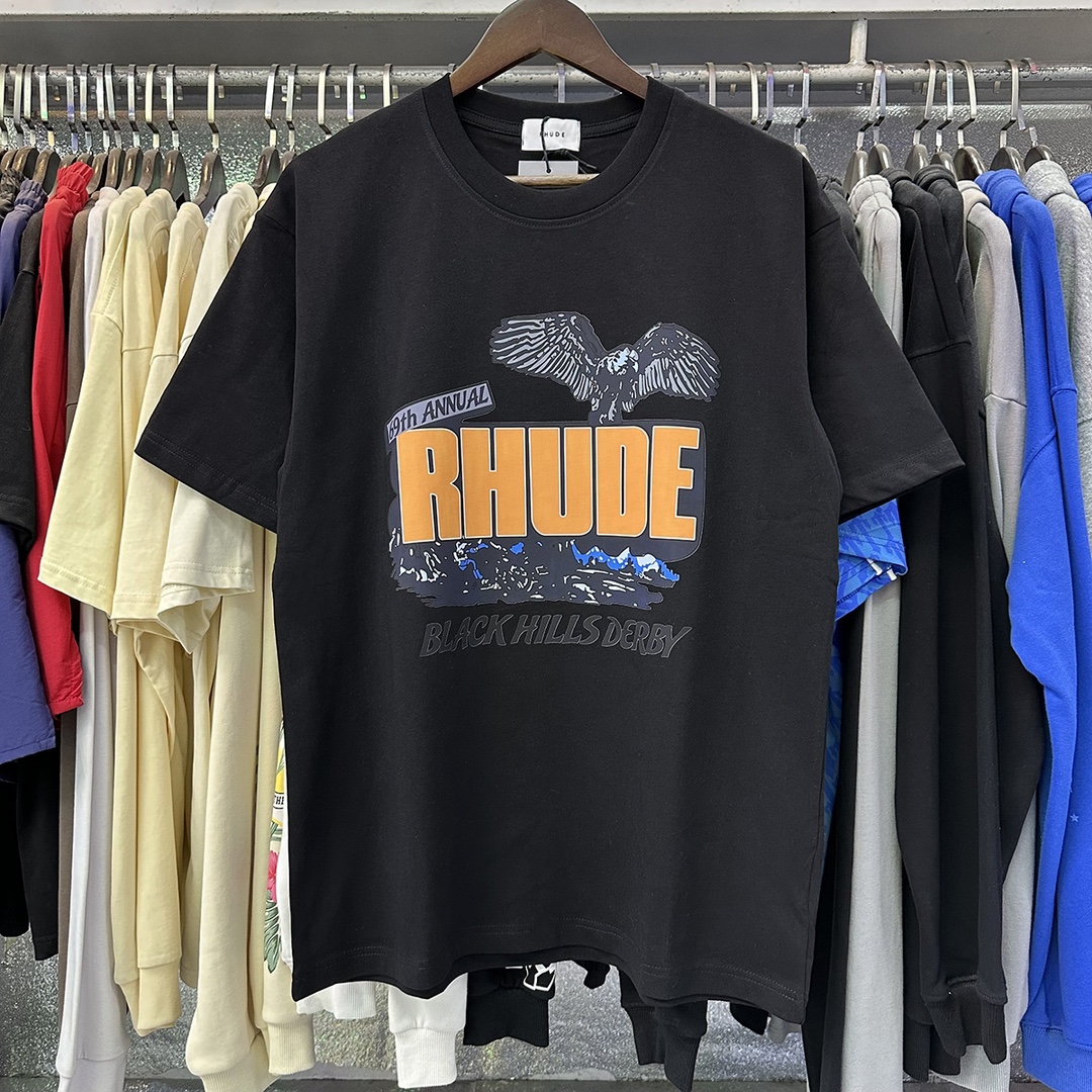 New Shadow American Rhude T-shirt: Black, White, Almond Colors, Sizes SM-XL. - 图片 6