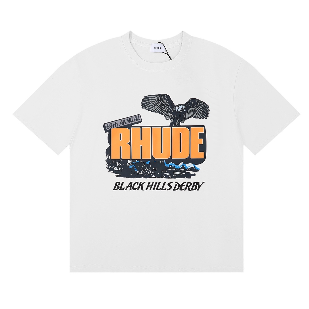 New Shadow American Rhude T-shirt: Black, White, Almond Colors, Sizes SM-XL. - 图片 2