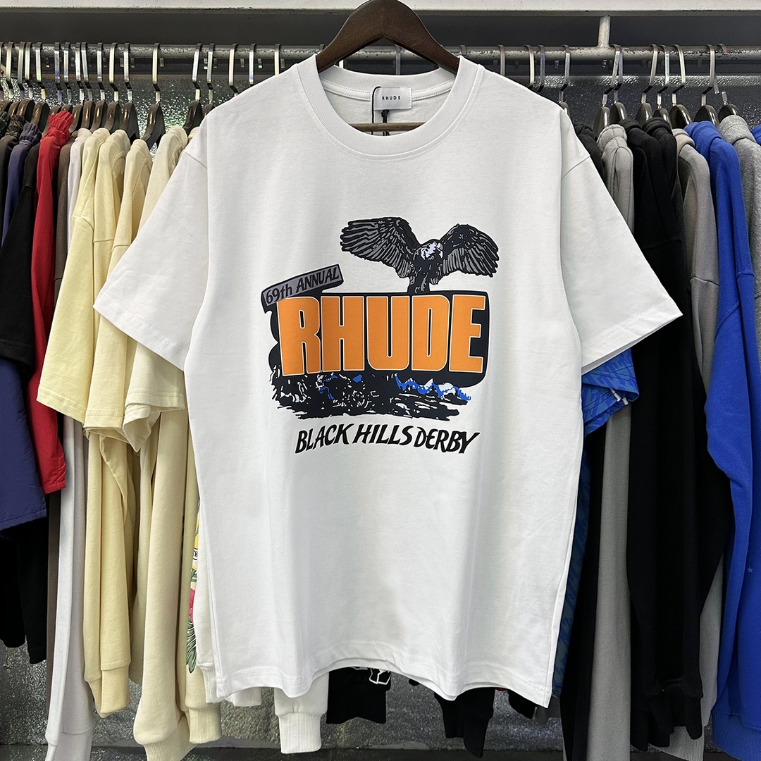 New Shadow American Rhude T-shirt: Black, White, Almond Colors, Sizes SM-XL. - 图片 4