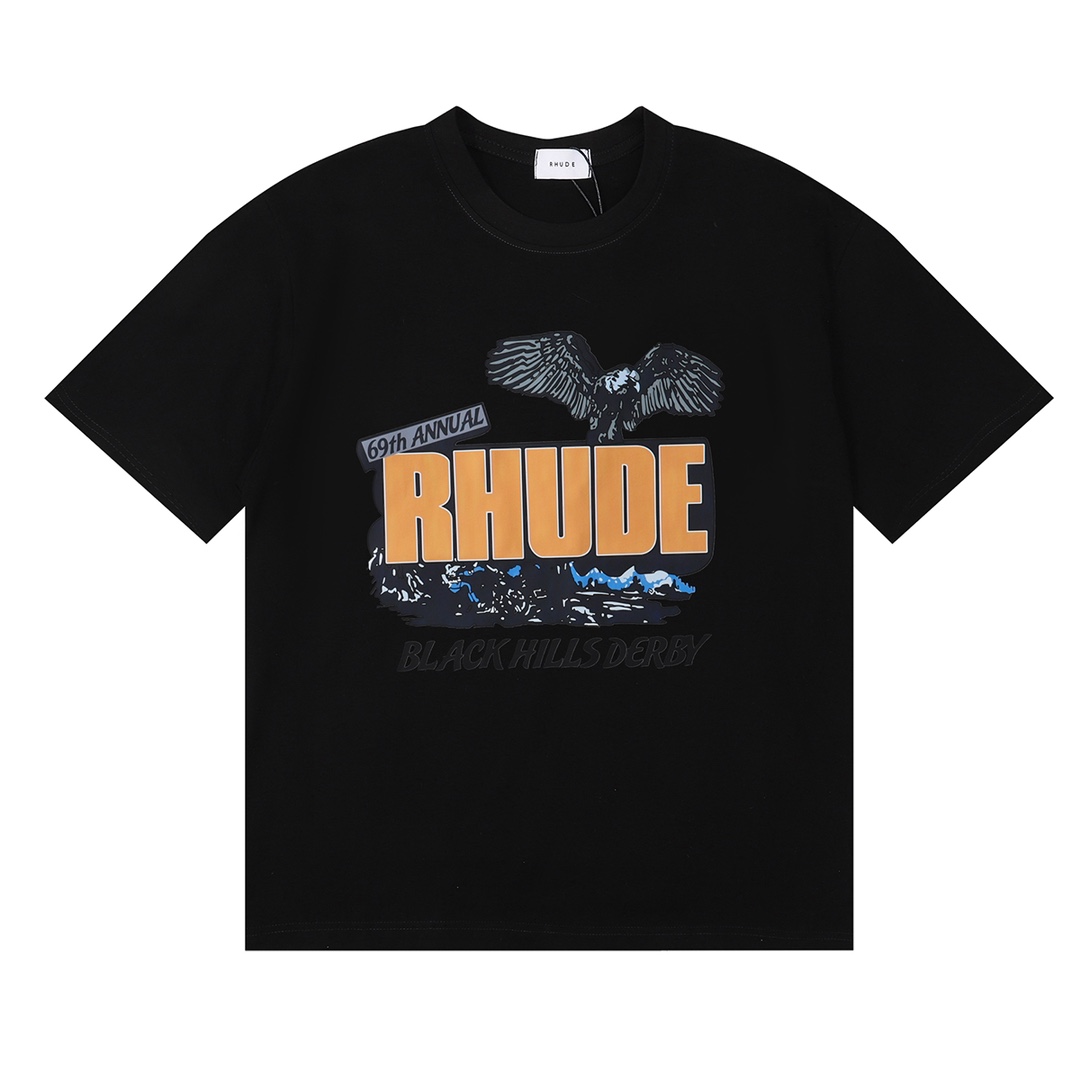 New Shadow American Rhude T-shirt: Black, White, Almond Colors, Sizes SM-XL.