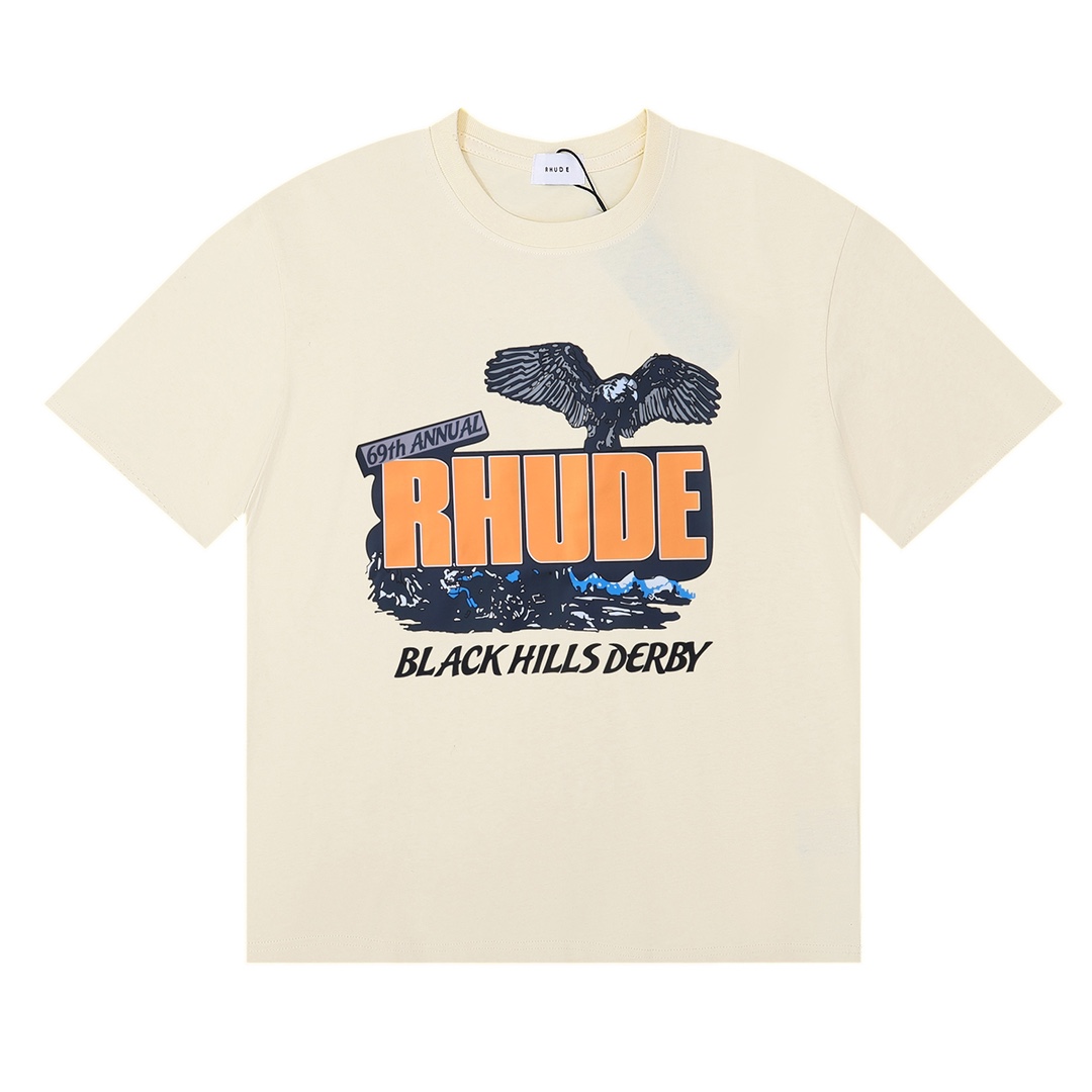 New Shadow American Rhude T-shirt: Black, White, Almond Colors, Sizes SM-XL. - 图片 3