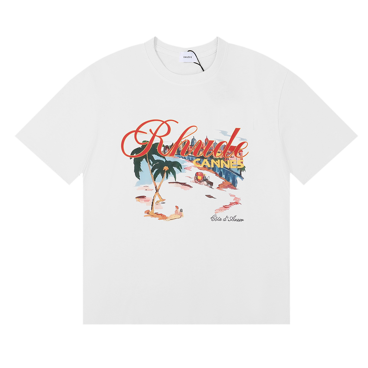 High-quality U.S.-Tide T-shirts by Rhude Cannes Beach in Black, White, and Almond - 图片 2