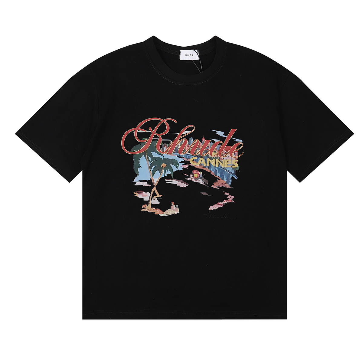 High-quality U.S.-Tide T-shirts by Rhude Cannes Beach in Black, White, and Almond - 图片 4