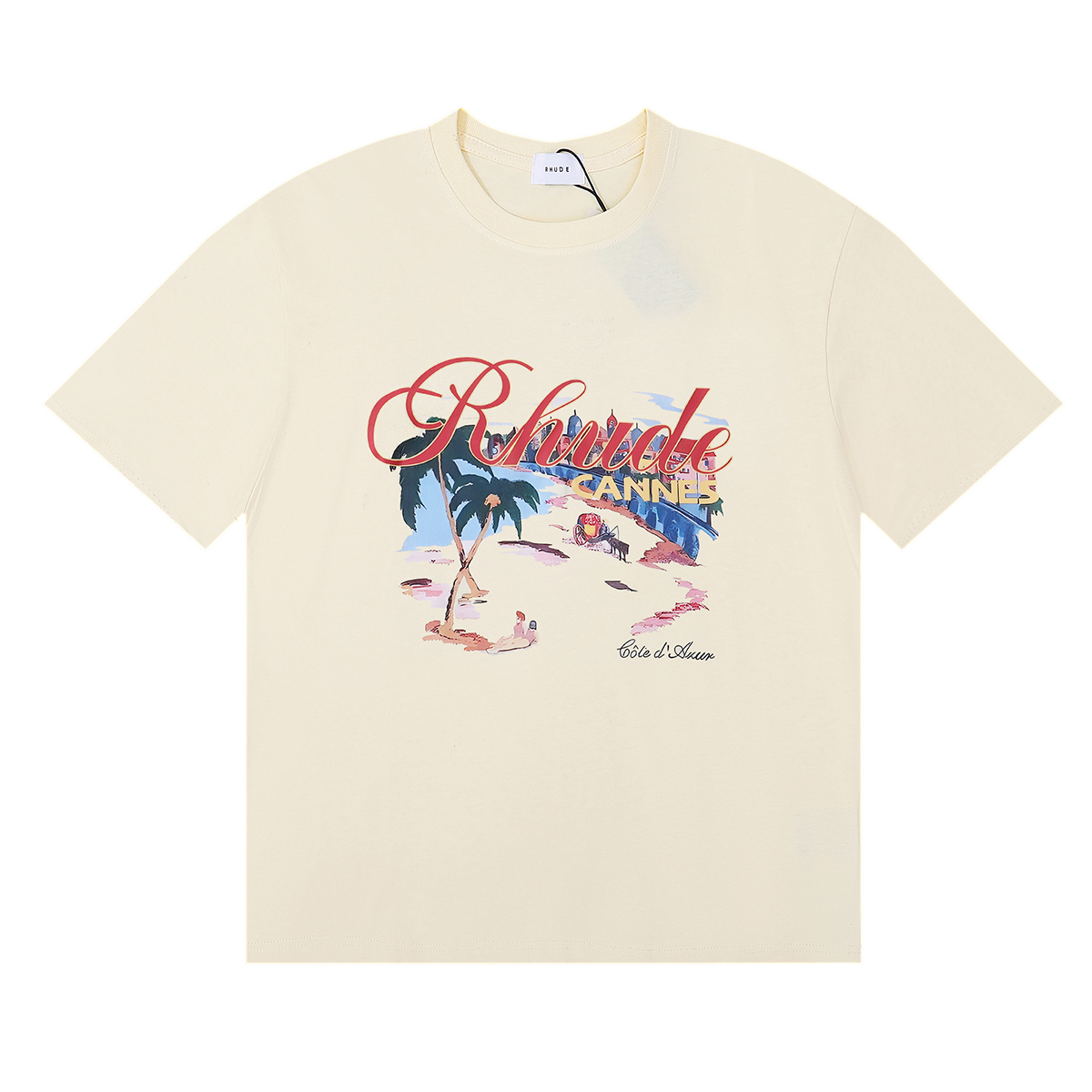 High-quality U.S.-Tide T-shirts by Rhude Cannes Beach in Black, White, and Almond - 图片 6