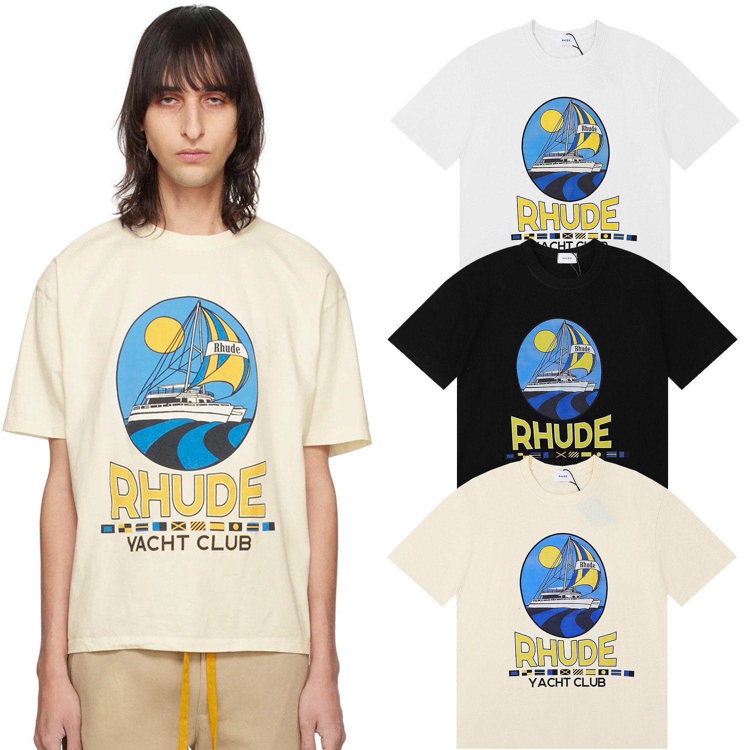 Rede Yacht Club T-shirt Collection: No. FH 5095 in Black, White, Almond, SM-L-XL Sizes.