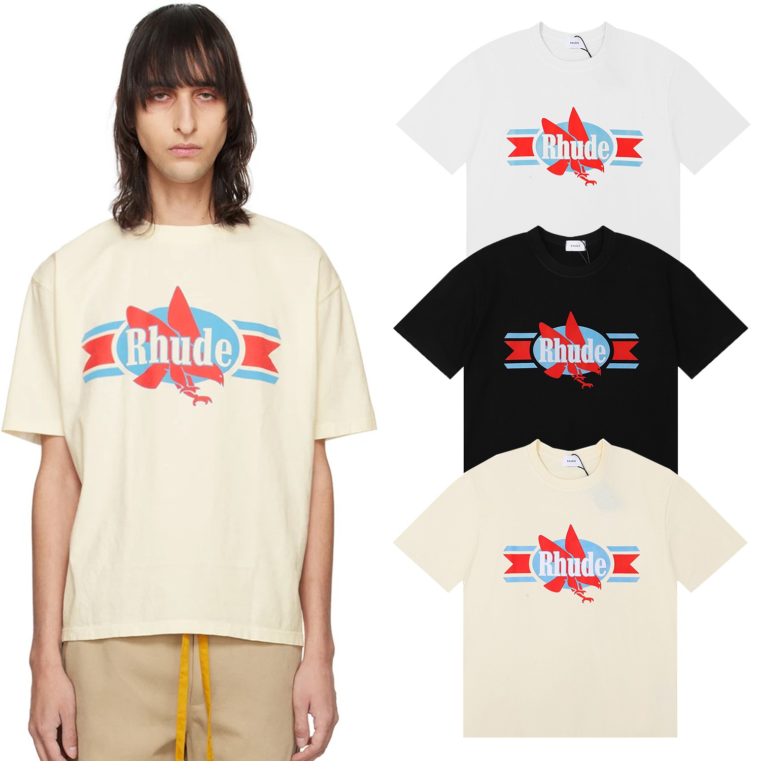 Foreign Trade T-shirt FH 5096 with Rhude Chevron Eagle Logo: Details and Options