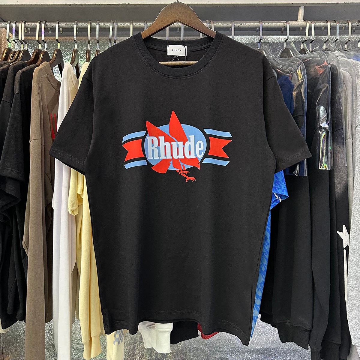 Foreign Trade T-shirt FH 5096 with Rhude Chevron Eagle Logo: Details and Options - 图片 3