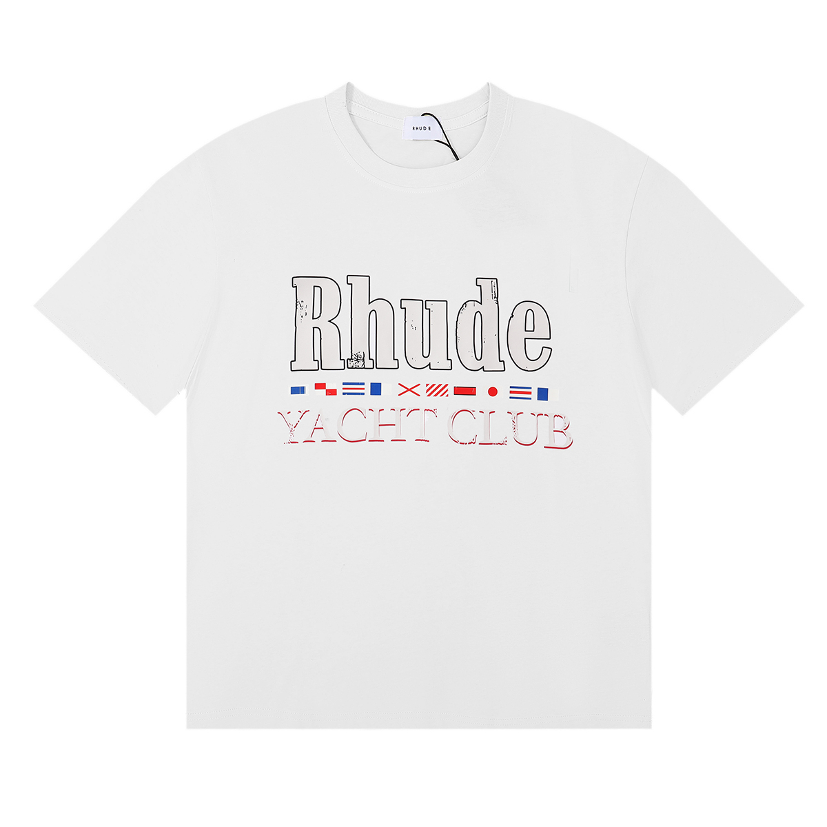 High-Quality Rhude Yacht Club Flag T-shirts in Black, White, Almond; Sizes SM to XL - 图片 2