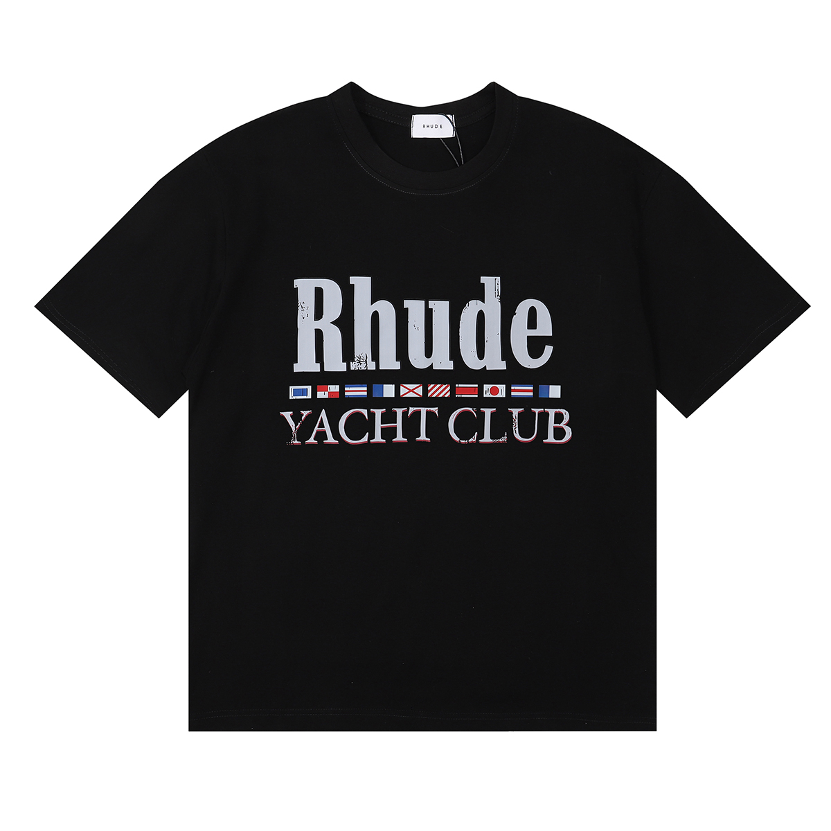 High-Quality Rhude Yacht Club Flag T-shirts in Black, White, Almond; Sizes SM to XL - 图片 5