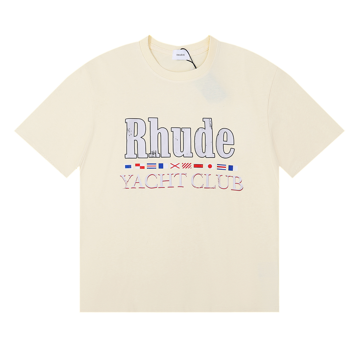 High-Quality Rhude Yacht Club Flag T-shirts in Black, White, Almond; Sizes SM to XL - 图片 7