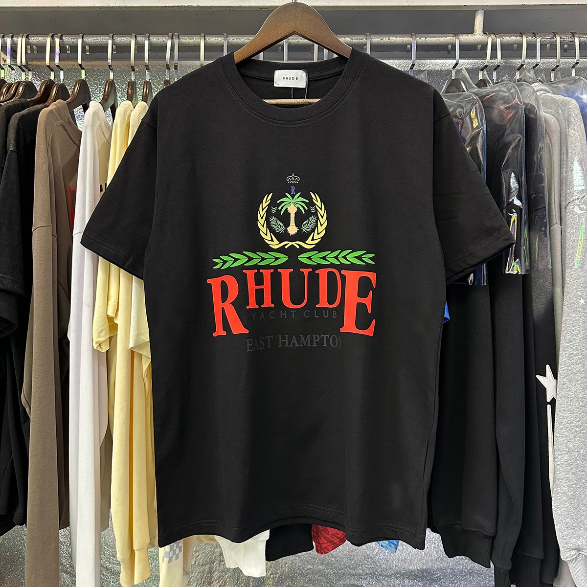 Rhude East Hampton Crestgold T-shirts for Foreign Trade: Cotton Leisure Wear, Various Colors and Sizes - 图片 3