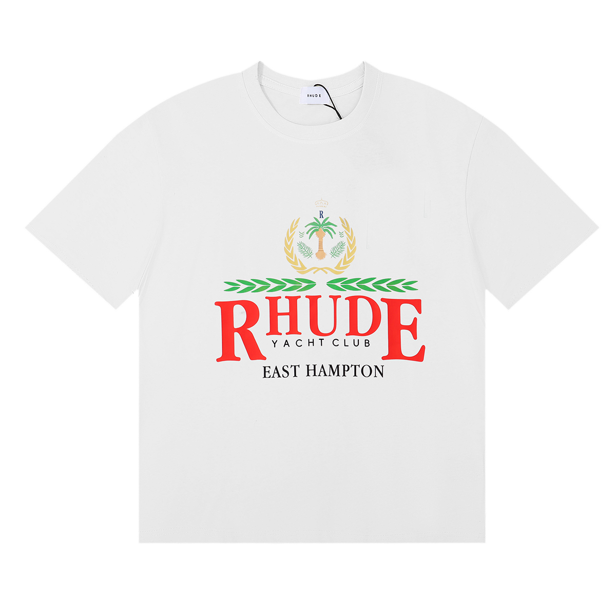 Foreign Trade T-shirt: Rhude East Hampton Crest Göker, Cotton, Leisure, Black/White/Almond, SM-XL Sizes - 图片 2