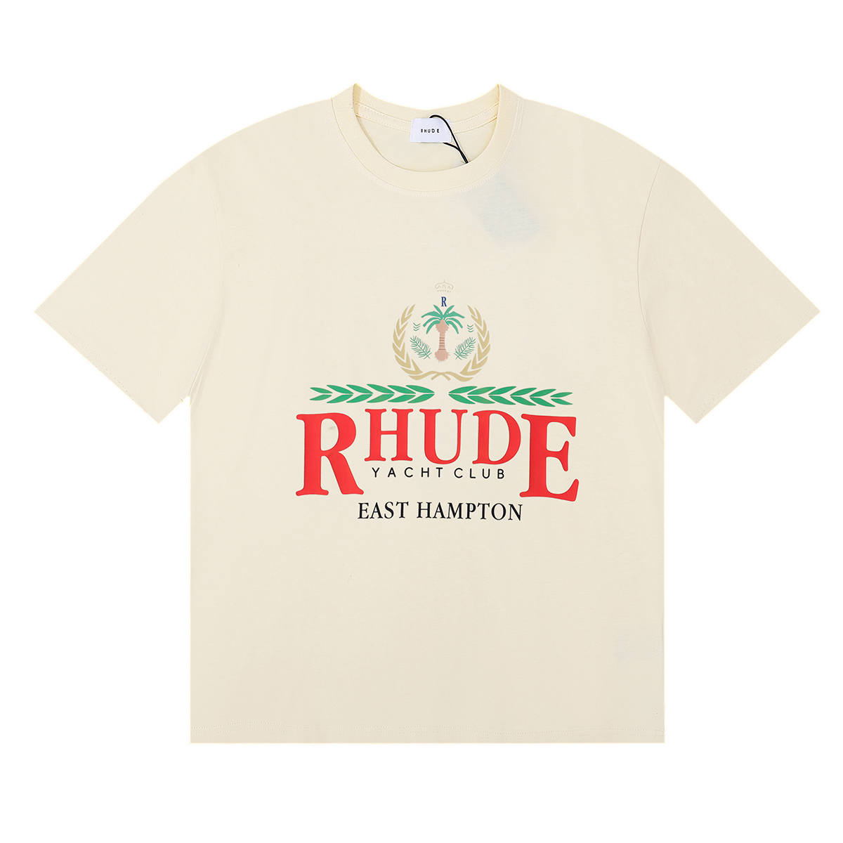 Foreign Trade T-shirt: Rhude East Hampton Crest Göker, Cotton, Leisure, Black/White/Almond, SM-XL Sizes - 图片 7