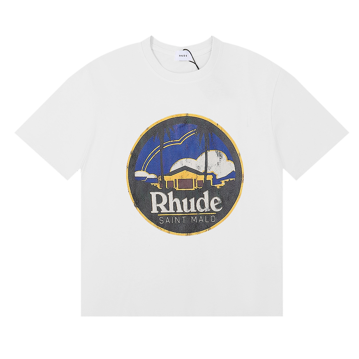 American-tide Rhude Saint Malo Castle T-shirt in Black, White, and Almond, Sizes SM-XL - 图片 5