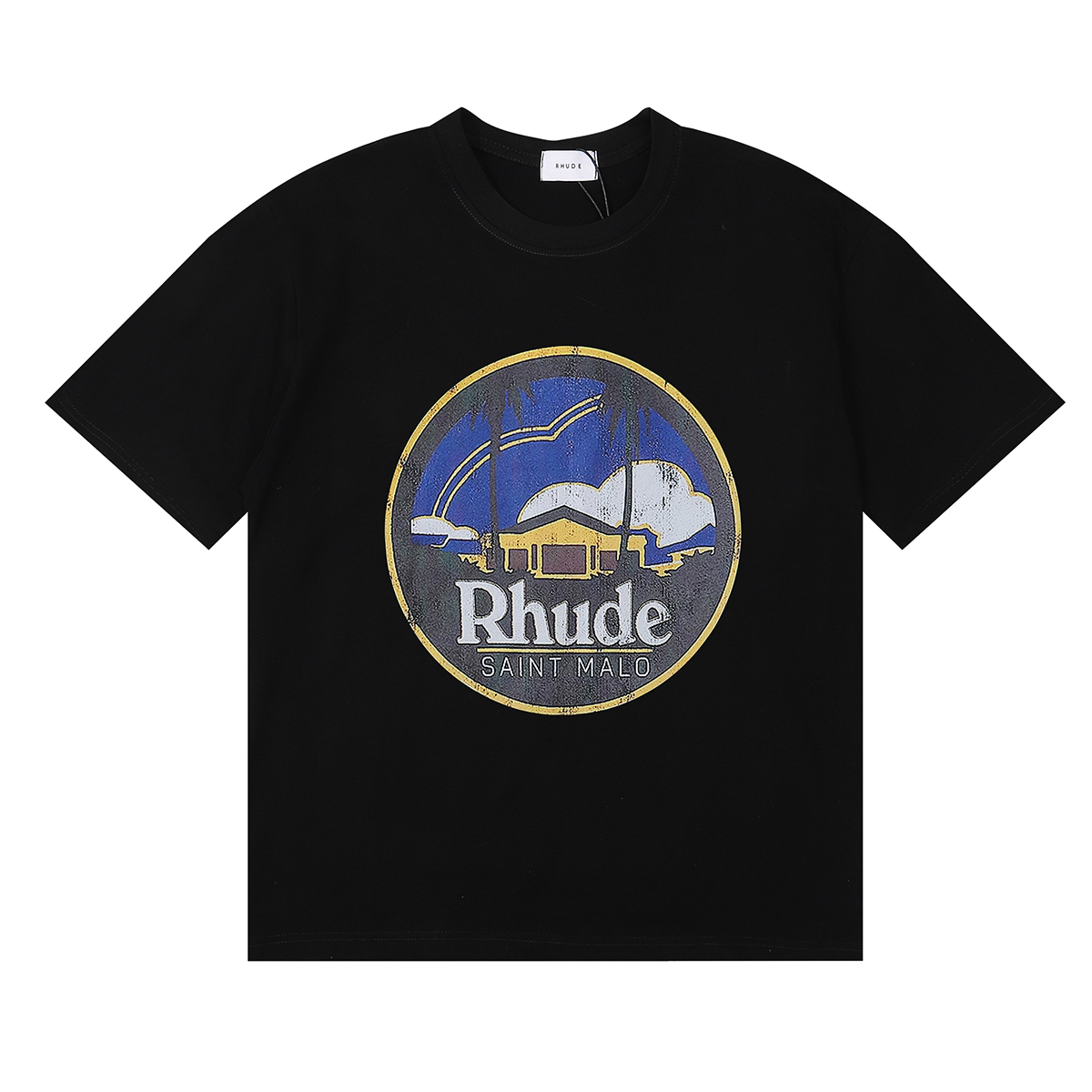 American-tide Rhude Saint Malo Castle T-shirt in Black, White, and Almond, Sizes SM-XL - 图片 2