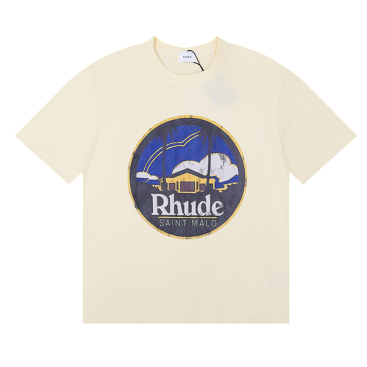 American-tide Rhude Saint Malo Castle T-shirt in Black, White, and Almond, Sizes SM-XL - 图片 7