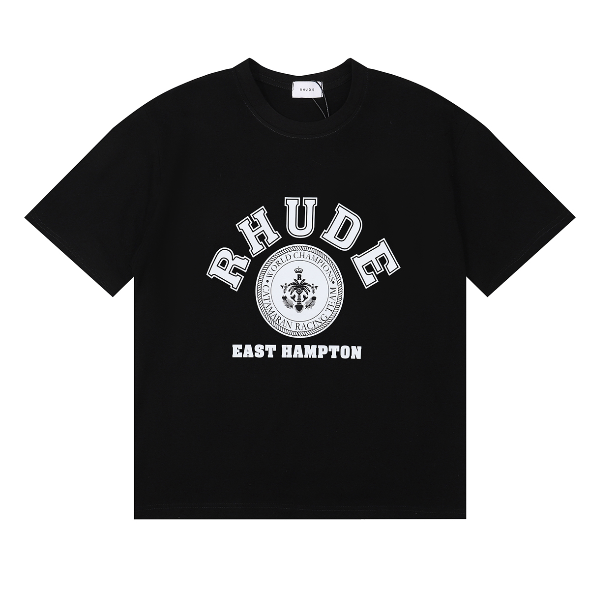 High-Quality Black Hampton Catamaran T-Shirt in Pure Color Patterns, Sizes SM-XL - 图片 4