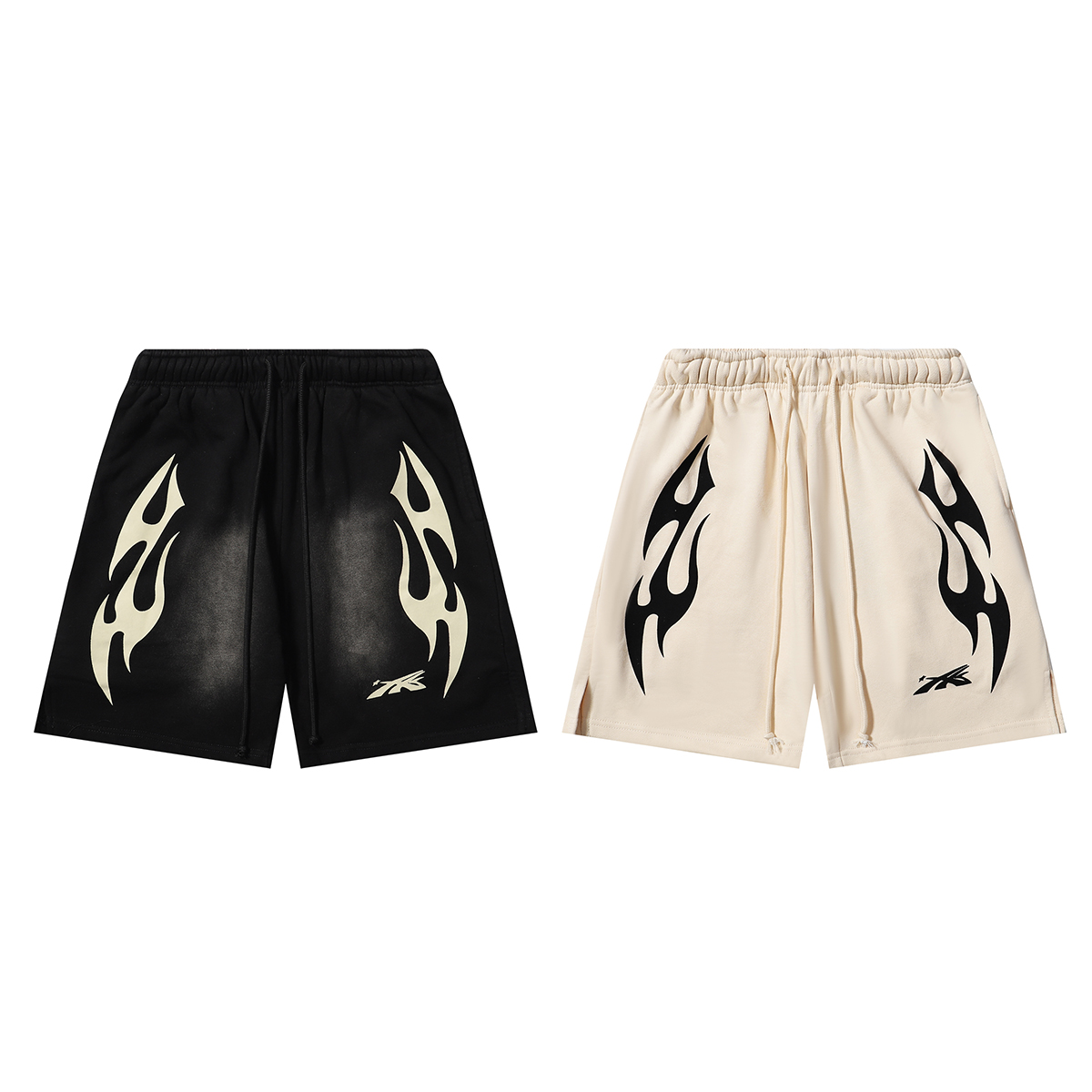 No. FH2519, 2024SS, Hellstar Sports Flame Shorts, used water-washing shorts. Colour: black, almond; Ruler: SM L XL - 图片 1