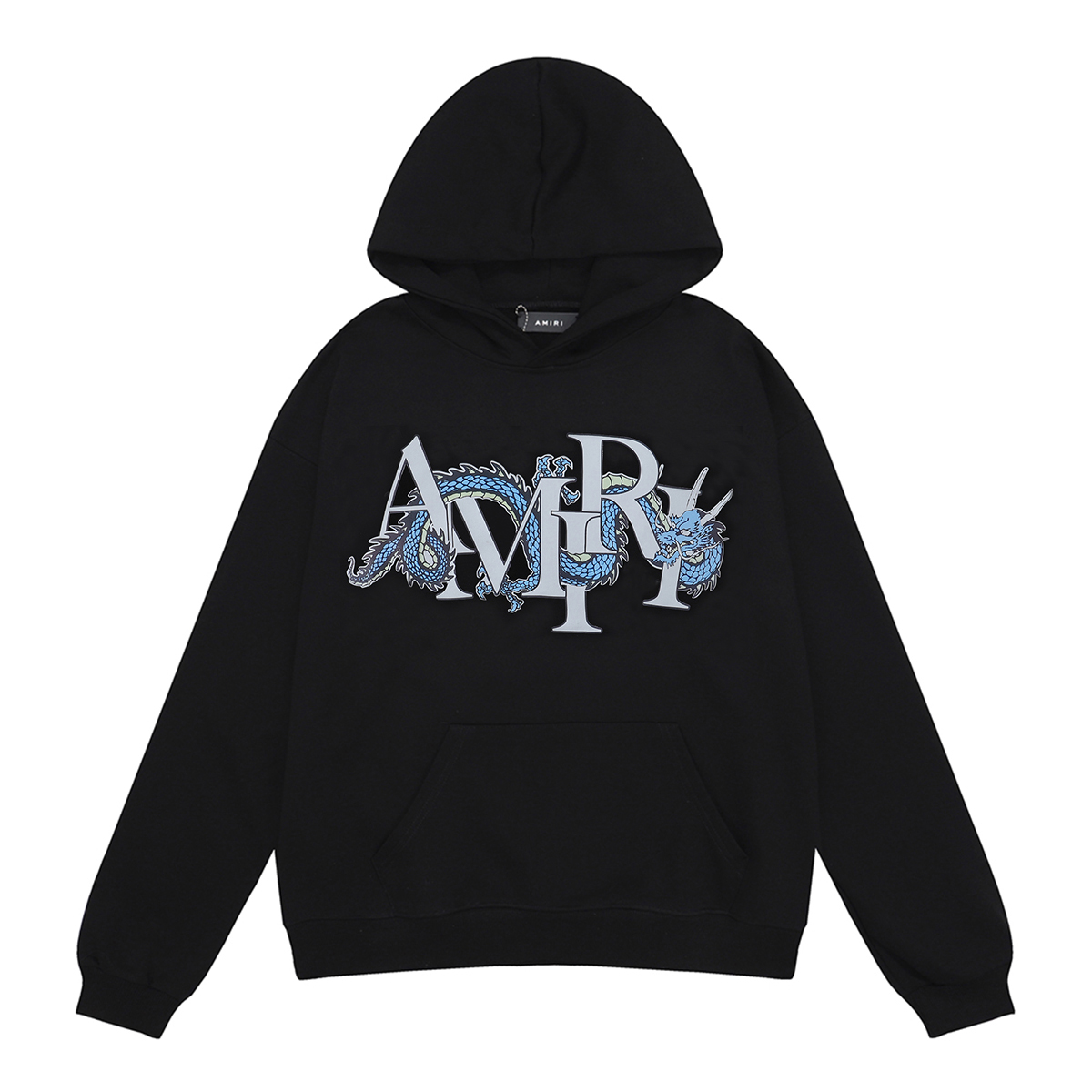 High-Quality Cotton Hoodie: Amiri Twilight Dragon Print, Black/White, Sizes S/M/L/XL (FH 9238, 2024) - 图片 4