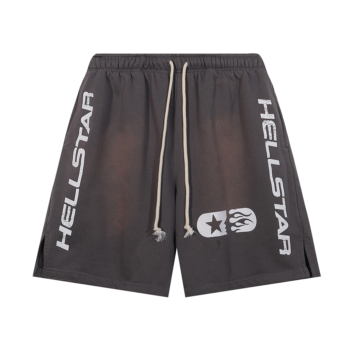 Hellstar FH 2565 Mud-Washing Shorts in Ash and Red Wash, Sizes SM-XL - 图片 4