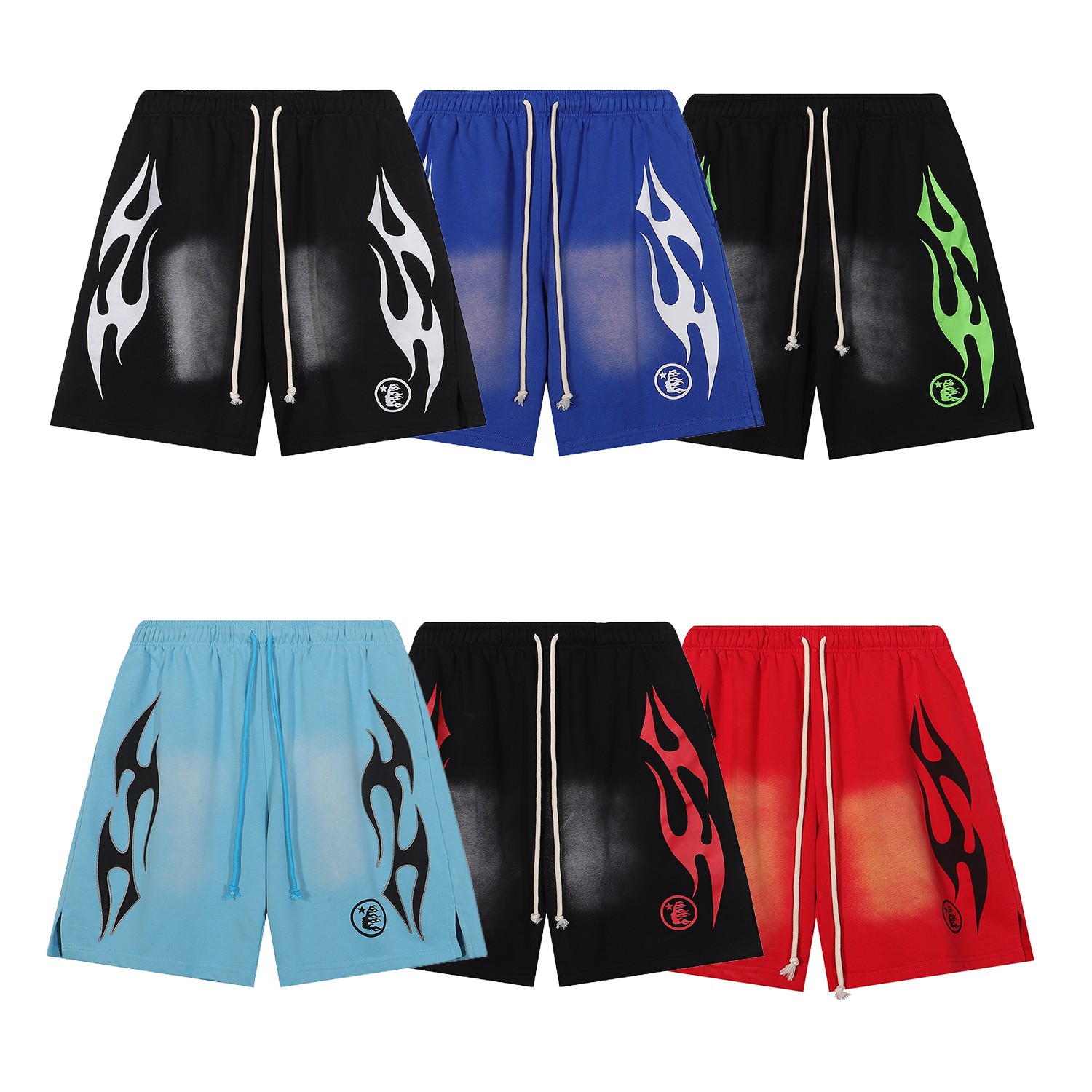 No. FH 2563, 2024 Hellstar Flame Shorts Colour: Blue; Ruler: SM L XL