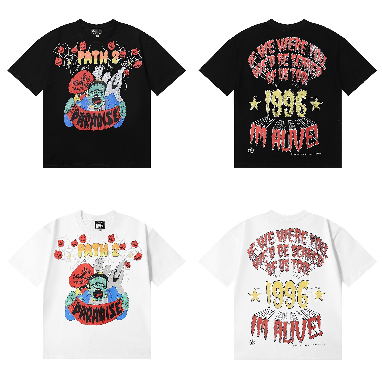 Hellstar Foreign Trade T-shirts in Black and White, Sizes SM to XL