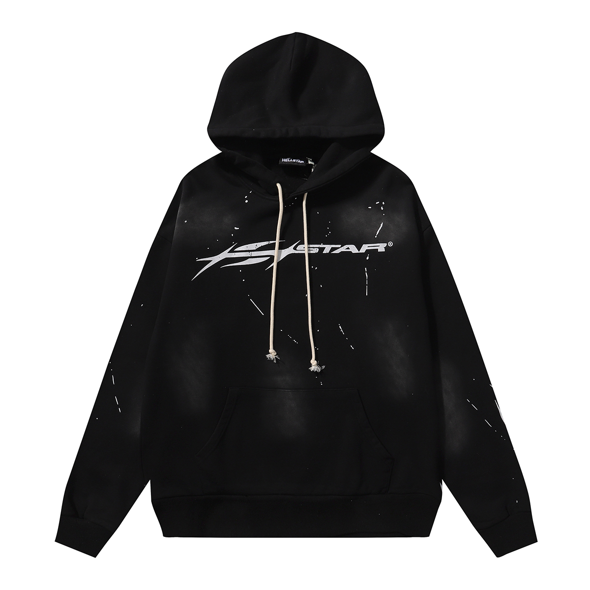 Hellstar Star Cotton Hoodie with Ink-Painted Design in Blackwashing, Sizes SM-XL - 图片 2