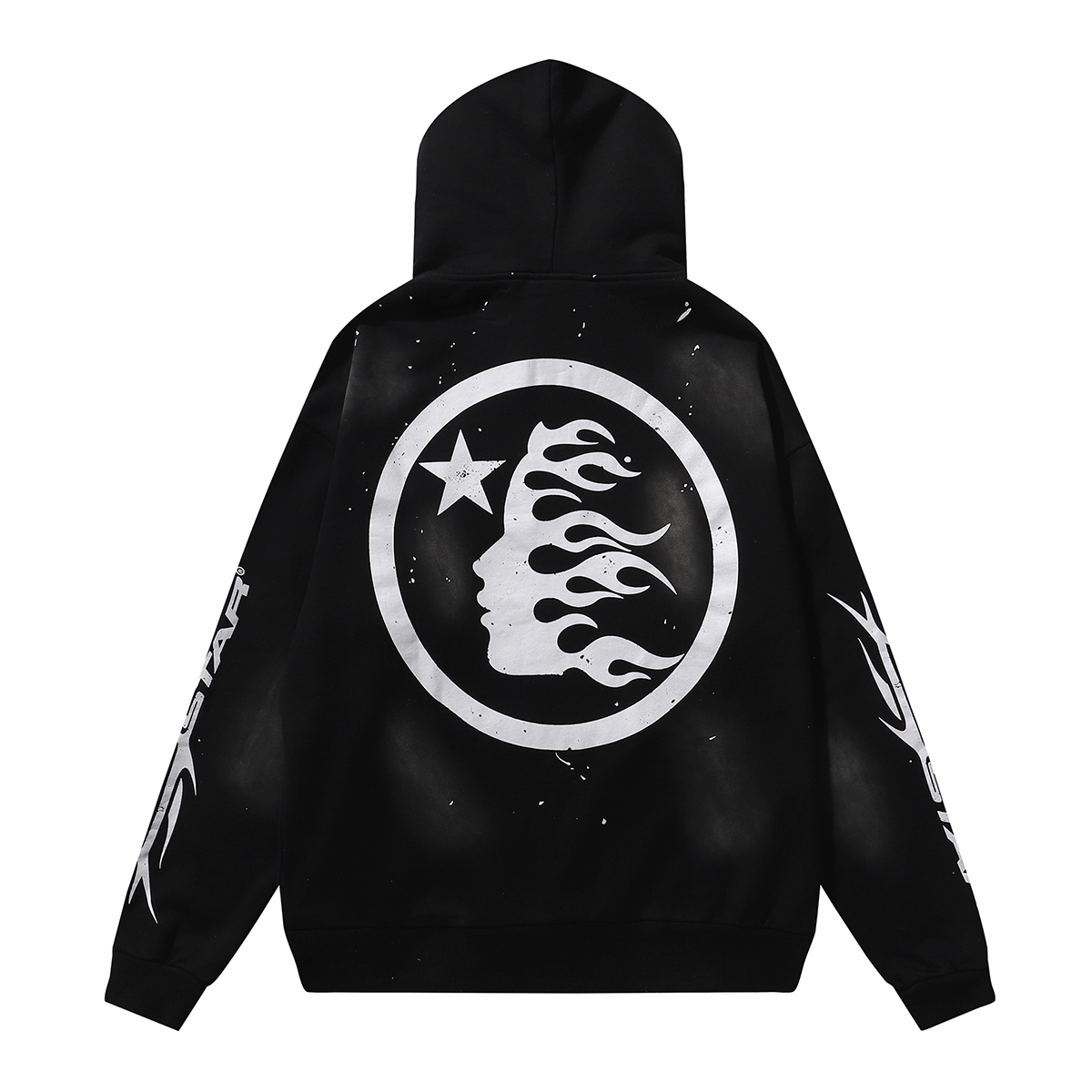 Hellstar Star Cotton Hoodie with Ink-Painted Design in Blackwashing, Sizes SM-XL - 图片 3