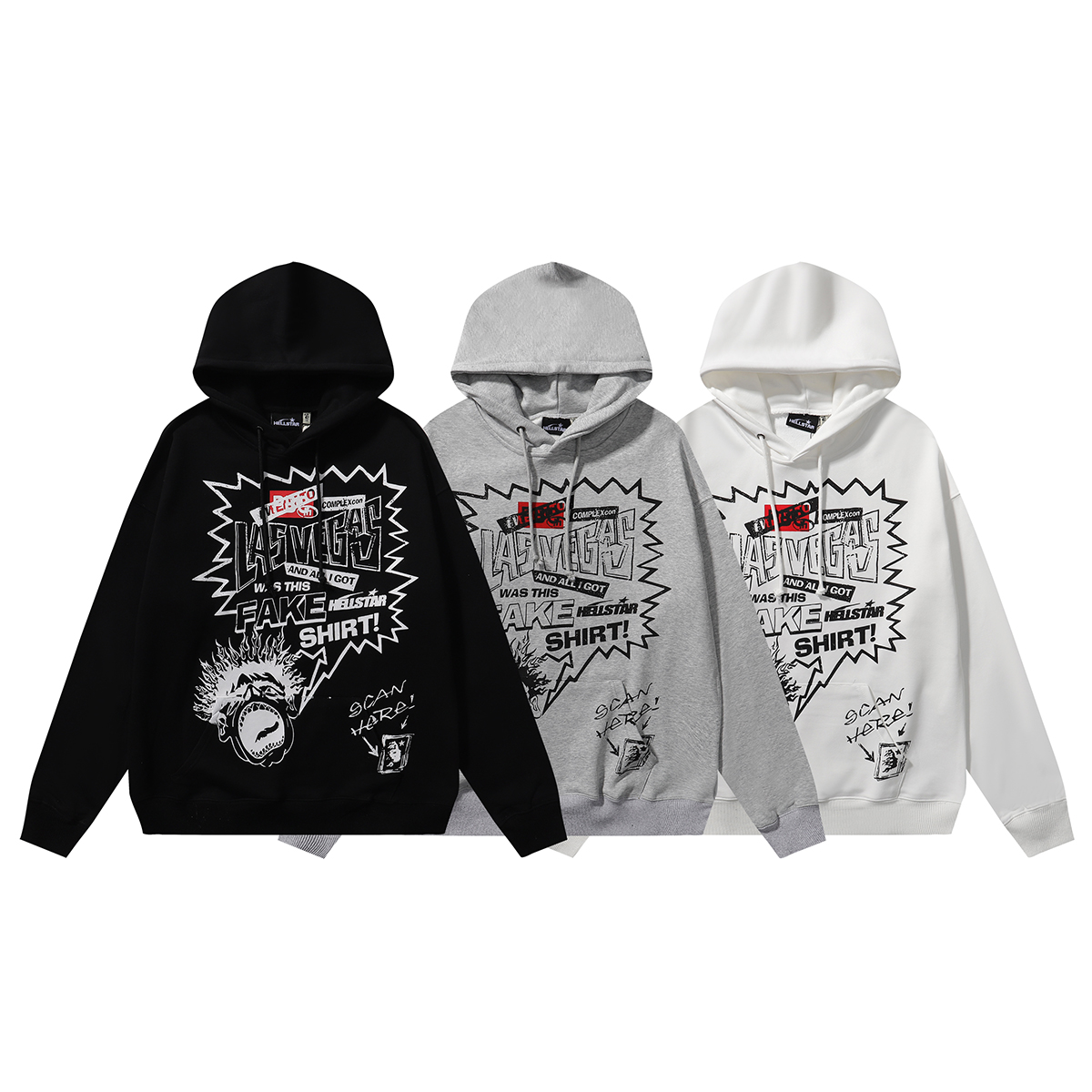Hellstar Playboi Carti Cotton Hoodie in Black, White, and Grey, Sizes SM-XL - 图片 9