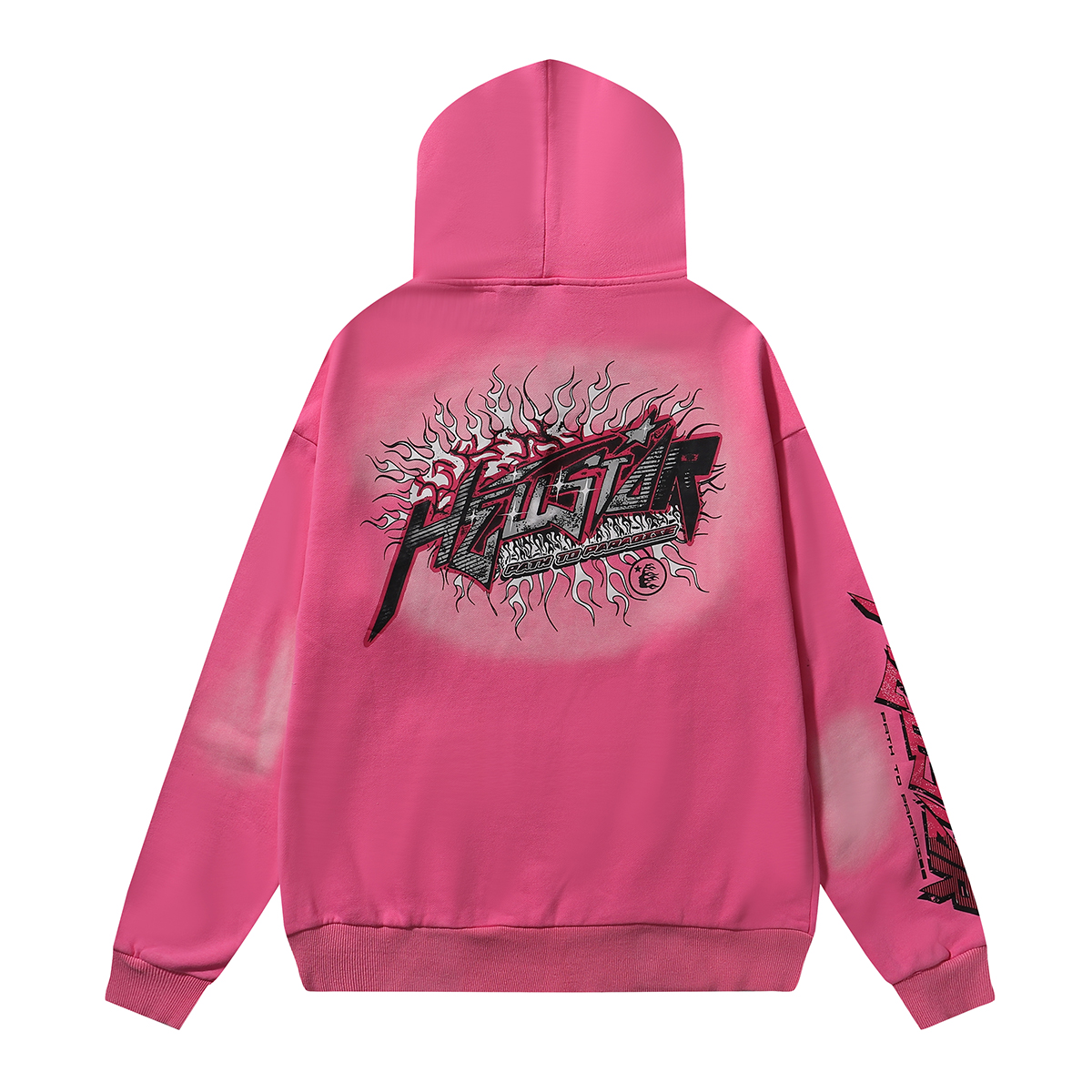 New Hellstar Mud-Washing Water for Gok Heavy-Haired Hoodie in Black and Pink - 图片 3