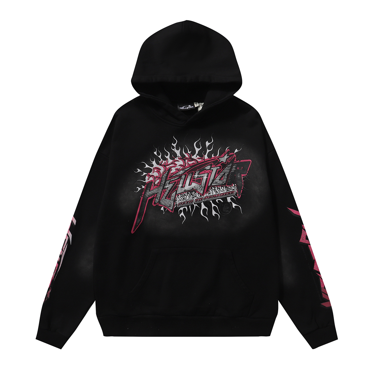 New Hellstar Mud-Washing Water for Gok Heavy-Haired Hoodie in Black and Pink - 图片 4