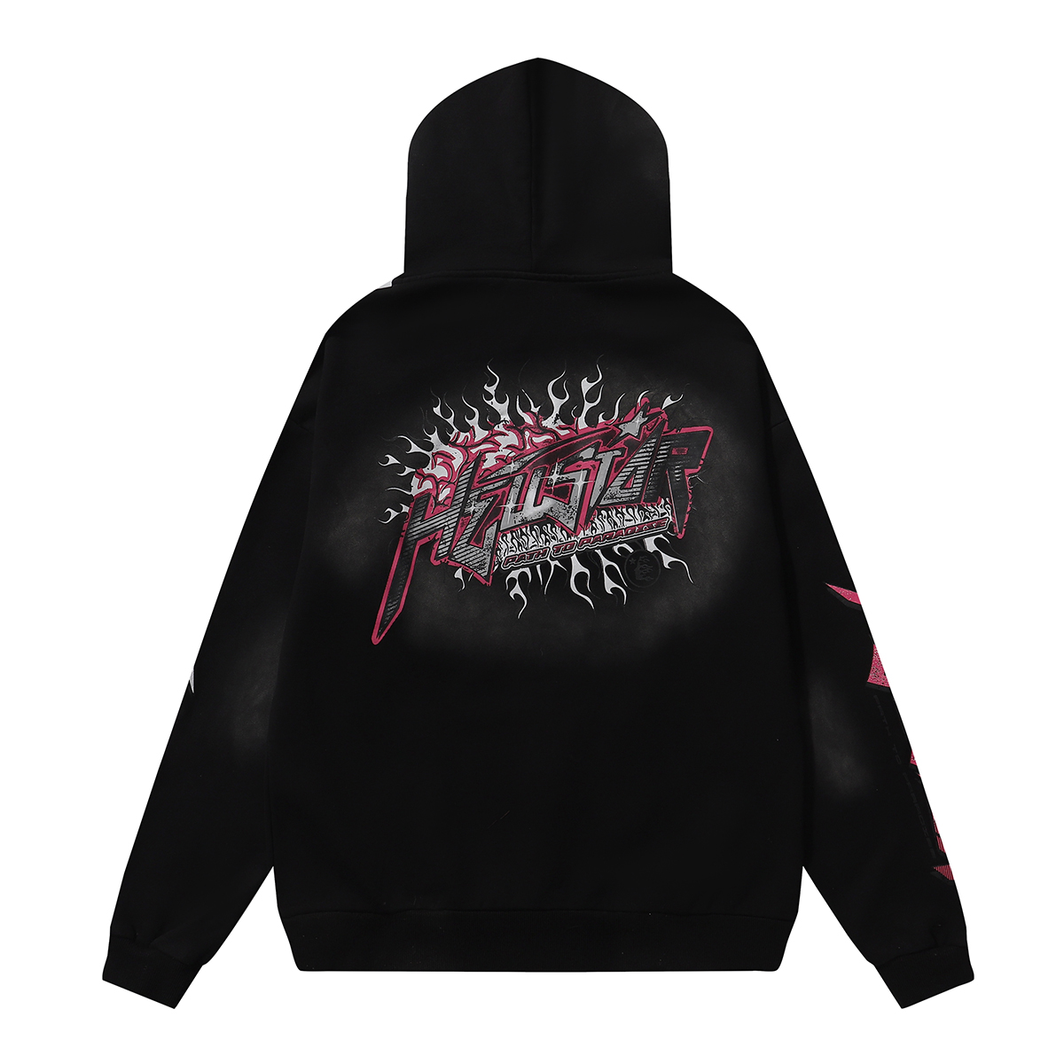 New Hellstar Mud-Washing Water for Gok Heavy-Haired Hoodie in Black and Pink - 图片 5