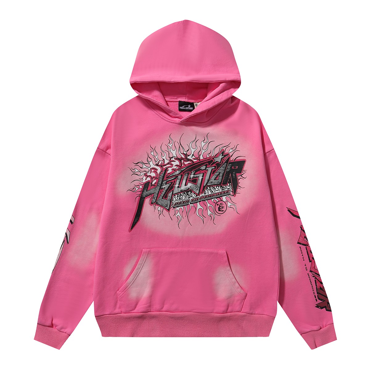 New Hellstar Mud-Washing Water for Gok Heavy-Haired Hoodie in Black and Pink - 图片 2