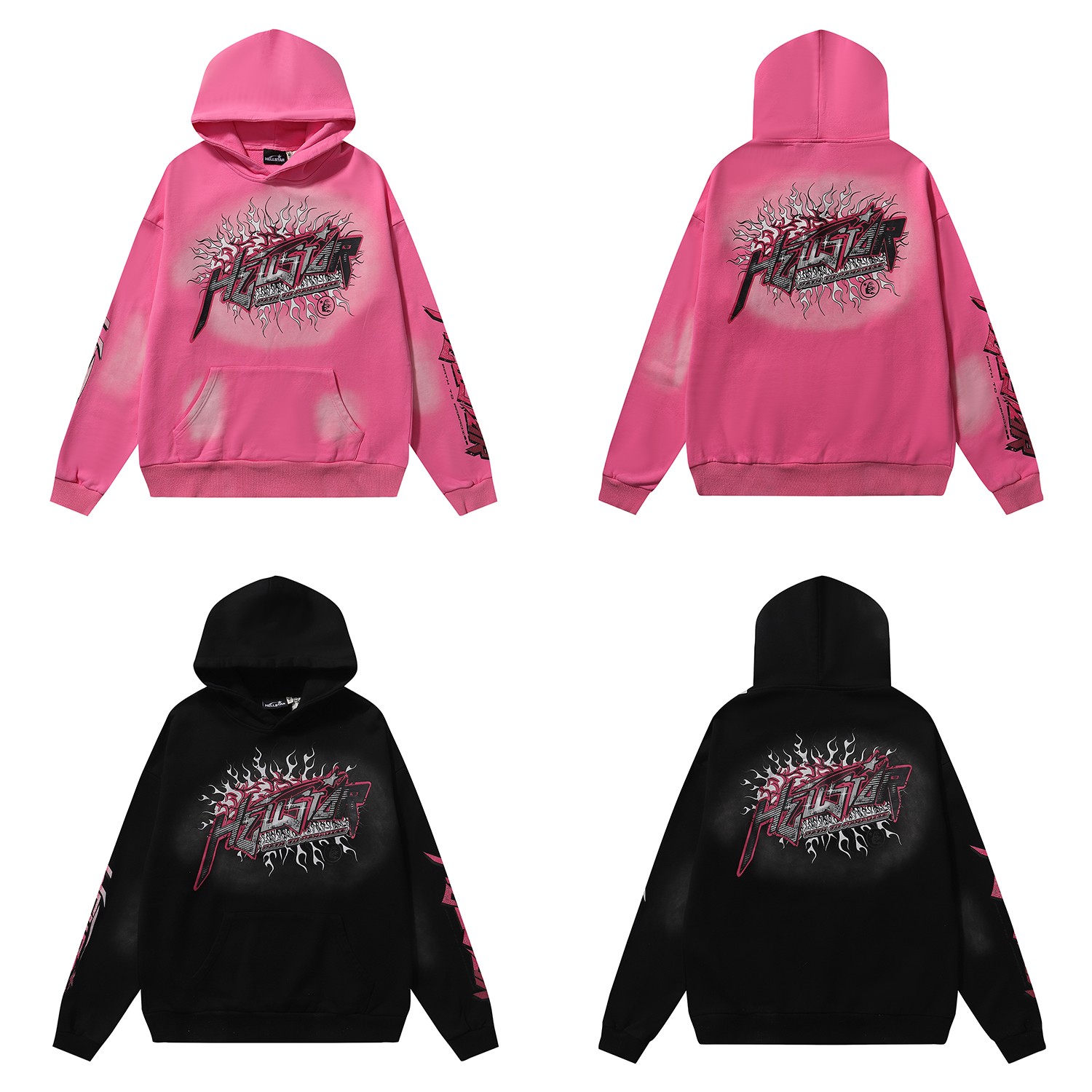 New Hellstar Mud-Washing Water for Gok Heavy-Haired Hoodie in Black and Pink