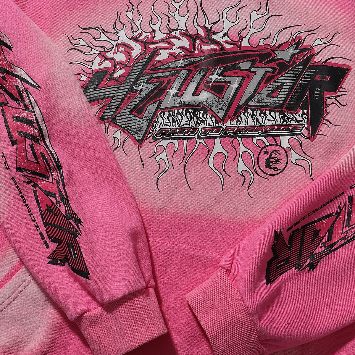New Hellstar Mud-Washing Water for Gok Heavy-Haired Hoodie in Black and Pink - 图片 7